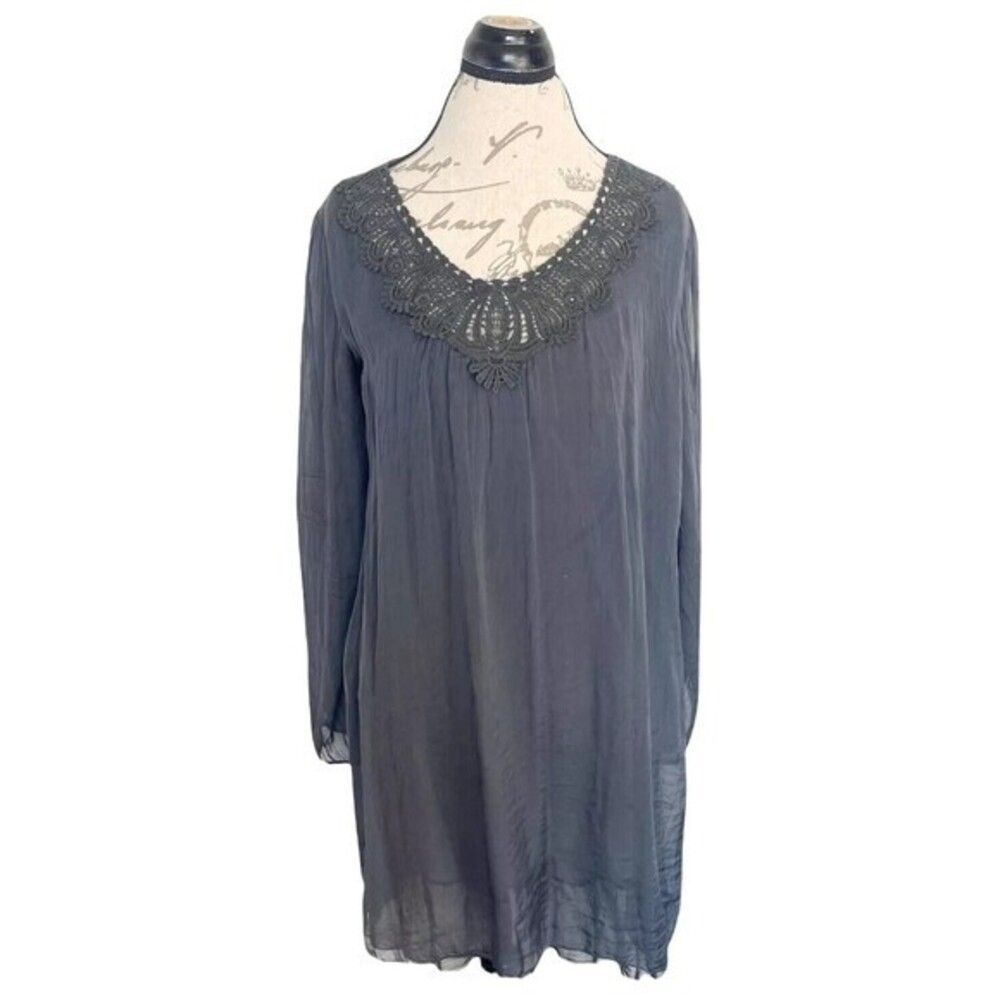 Carla Conti Bohemian Boho Peasant Dress Size Large Sheer Tribal Crochet Italy